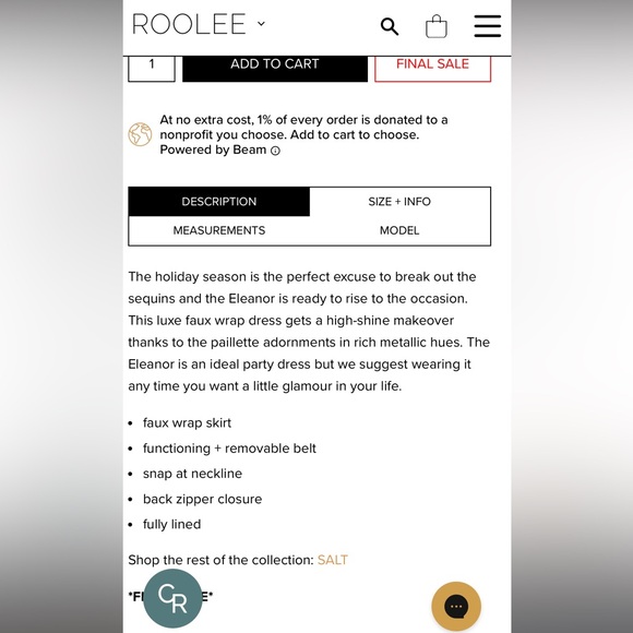 NWT SALT by ROOLEE Eleanor Sequin Faux Wrap Dress Sz Small - Picture 6 of 7